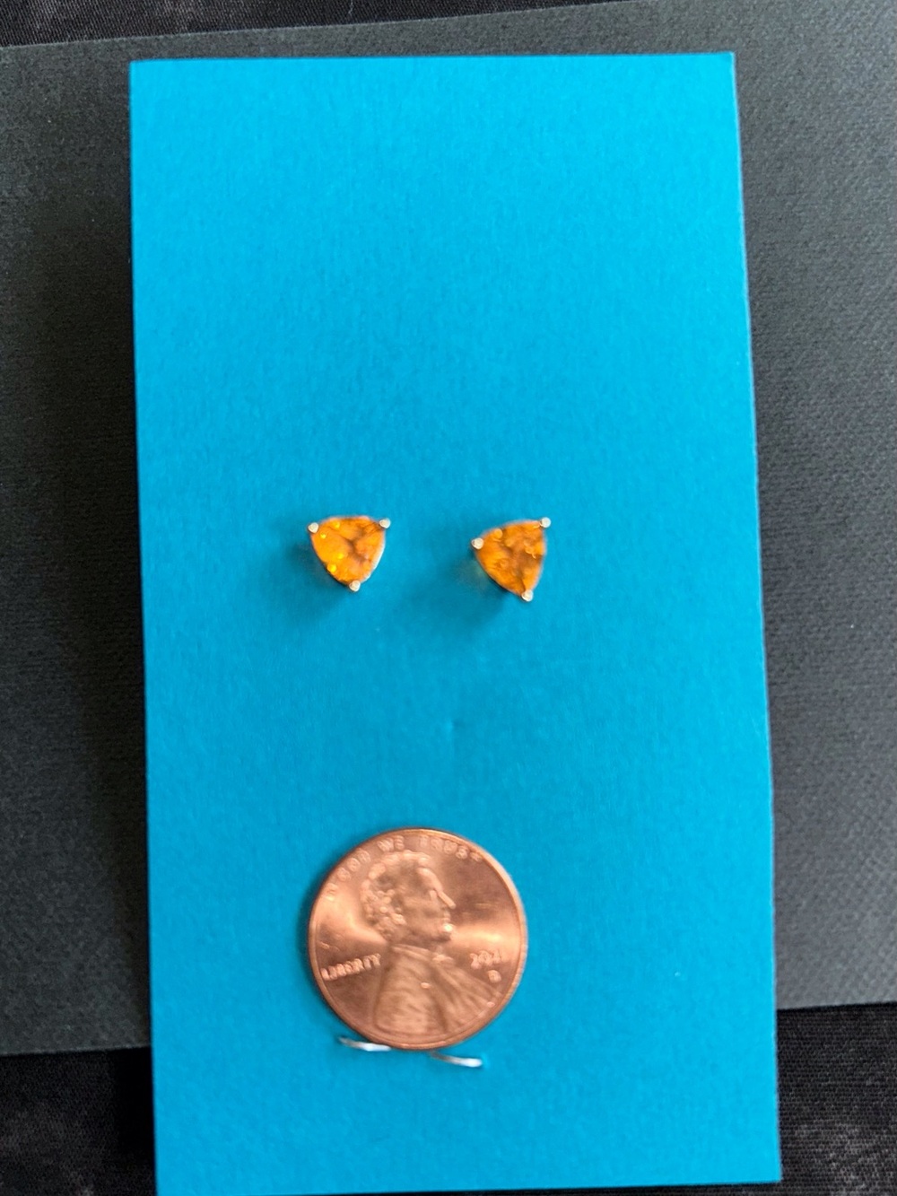 Golden Topaz Trillion Cut Gold Stud Earrings - Women Jewelry
